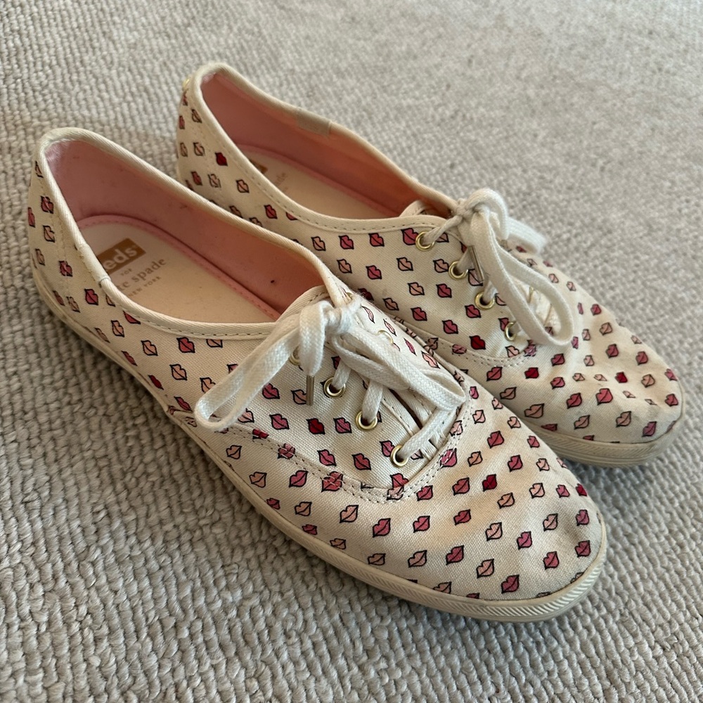 Kate Spade Keds Champion Twill Lips Sneakers Size 8.5